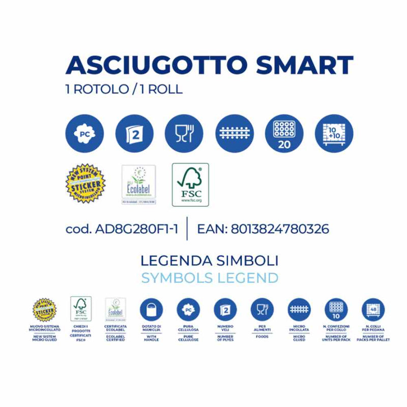 Rola Prosoape Hartie Bucatarie din pura celuloza 2 straturi Asciugotto Smart 126 de foi